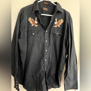 STIR UPS black western shirt with snaps and embroidered eagles size Xl
